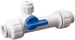 Value Collection - 1/2 x 1/4" Pipe, Full Port, Polysulfone Standard Ball Valve - Inline - Two Way Flow, Push Fit Ends, Lever Handle, 250 WOG, 200 WSP - Exact Tool & Supply