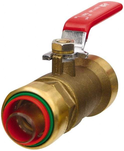 Value Collection - 1" Pipe, Full Port, Brass Standard Ball Valve - Inline - Two Way Flow, Push Fit Ends, Lever Handle, 200 WOG, 150 WSP - Exact Tool & Supply
