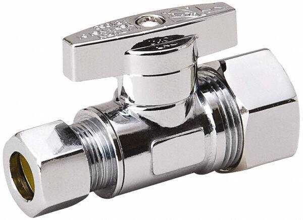 Value Collection - Compression 5/8 Inlet, 125 Max psi, Chrome Finish, Brass Water Supply Stop Valve - 3/8 Compression Outlet, Straight, Chrome Handle, For Use with Any Water Supply Shut Off Application - Exact Tool & Supply