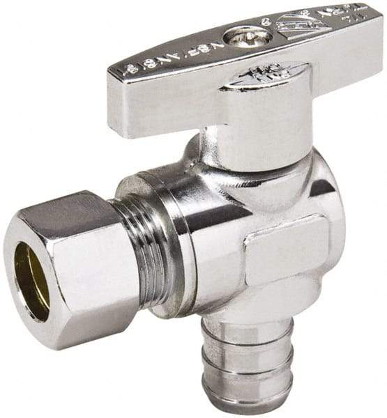 Value Collection - PEX 1/2 Inlet, 125 Max psi, Chrome Finish, Brass Water Supply Stop Valve - 3/8 Compression Outlet, Angle, Chrome Handle, For Use with Any Water Supply Shut Off Application - Exact Tool & Supply