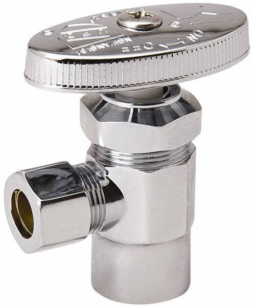 Value Collection - FIP 3/8 Inlet, 125 Max psi, Chrome Finish, Brass Water Supply Stop Valve - 3/8 Compression Outlet, Angle, Chrome Handle, For Use with Any Water Supply Shut Off Application - Exact Tool & Supply