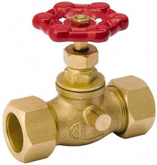 Value Collection - 3/4" Pipe, 125 psi WOG Rating, Brass Stop & Waste Valve - Lobe Type Handle, Comp End Connections, Use with Water, Oil, Air - Exact Tool & Supply
