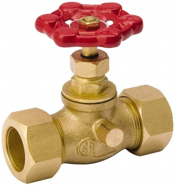 Value Collection - 1/2" Pipe, 125 psi WOG Rating, Brass Stop & Waste Valve - Lobe Type Handle, Comp End Connections, Use with Water, Oil, Air - Exact Tool & Supply