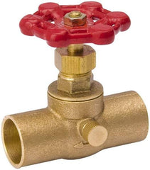 Value Collection - 3/4" Pipe, 125 psi WOG Rating, Brass Stop & Waste Valve - Lobe Type Handle, C x C End Connections, Use with Water, Oil, Air - Exact Tool & Supply