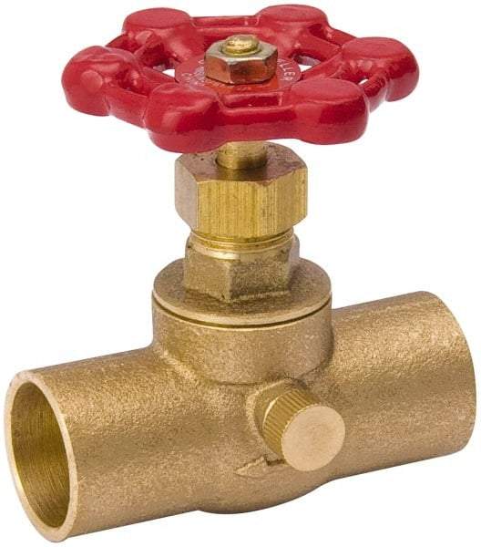 Value Collection - 1/2" Pipe, 125 psi WOG Rating, Brass Stop & Waste Valve - Lobe Type Handle, C x C End Connections, Use with Water, Oil, Air - Exact Tool & Supply