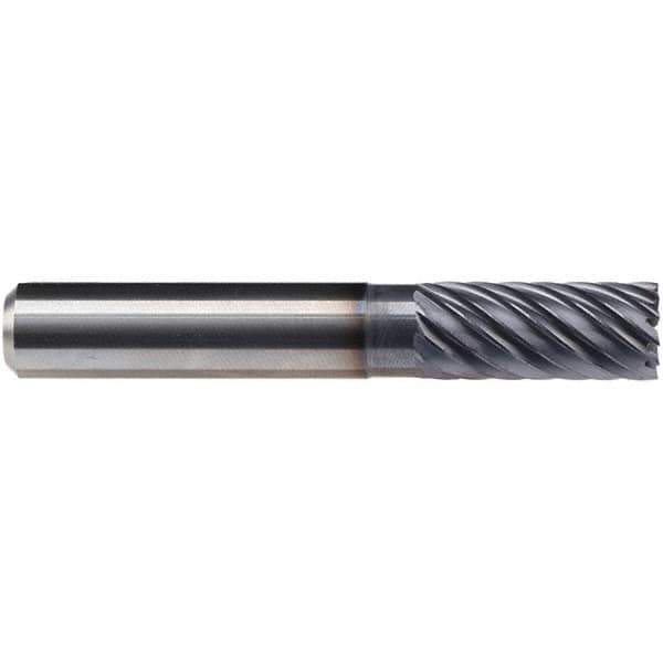 Emuge - 12mm Diam, 26mm LOC, 12 Flute Solid Carbide Roughing & Finishing End Mill - TiAlN Finish, 83mm OAL, 12mm Shank Diam, Cylindrical Shank, 40° Helix, Long Length - Exact Tool & Supply