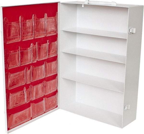 Medique - 15-1/8 Inch Wide x 5-1/8 Inch Deep x 21-1/8 Inch High, Fixed Industrial Empty First Aid Cabinet - Metal, Horizontal, 4 Shelves, White - Exact Tool & Supply