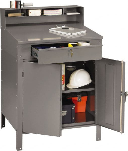 Value Collection - Stationary Shop Desks; Type: Locking Cabinet Desk ; Width (Inch): 34-1/2 ; Depth (Inch): 30 ; Height (Inch): 53 ; Number of Drawers: 2.000 ; Color: Medium Gray - Exact Tool & Supply