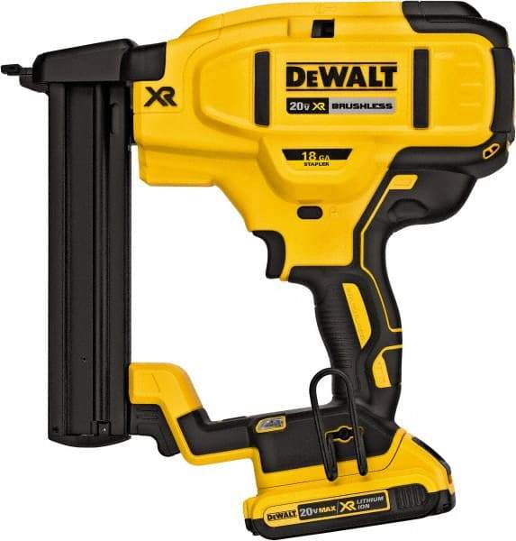 DeWALT - 1/4" Crown, 18 Gauge, 100 Staple Capacity Power Stapler - Includes Kit Bag; 20V Max Battery - Exact Tool & Supply