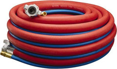 Parker - 3/4" ID 50' Long Jackhammer Hose - Universal Style Coupling (Air Hose)/Male NPT (Water Hose) Ends, 300 Working psi, -40 to 212°F, 3/4 x 3/8" Fitting, Red & Blue - Exact Tool & Supply