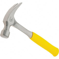 Stanley - 16 oz Head, Curved Claw Hammer - 12.8" OAL, Steel Head, 1.1" Face Diam, Smooth Face, Steel Handle with Grip - Exact Tool & Supply