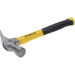 Stanley - 20 oz Head, Curved Claw Hammer - 12.83" OAL, Steel Head, 1.18" Face Diam, Smooth Face, Fiberglass Handle with Grip - Exact Tool & Supply