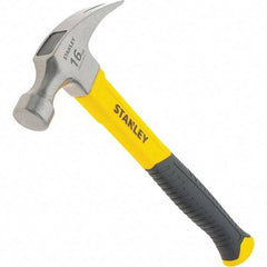 Stanley - 16 oz Head, Straight Rip Claw Hammer - 12.8" OAL, Steel Head, 1.1" Face Diam, Smooth Face, Fiberglass Handle with Grip - Exact Tool & Supply