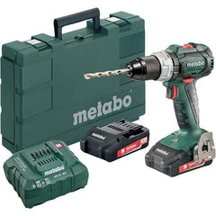 Metabo - 18 Volt 1/16 to 1/2" Keyless Chuck Cordless Hammer Drill - 31950 BPM, 600 to 2,100 RPM, Reversible, Pistol Grip Handle - Exact Tool & Supply