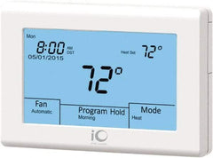 iO HVAC Controls - 41 to 122°F, Heat Pump (3 Heat, 2 Cool), Multi-Stage (2 Heat, 2 Cool), Digital Touchscreen Programmable Thermostat - 24 Volts, 1-1/4" Inside Depth x 3-3/4" Inside Height x 5-3/4" Inside Width, 2 Screw Mount, SPDT Switch - Exact Tool & Supply