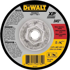 DeWALT - 4-1/2" Ceramic Cutoff Wheel - 0.045" Thick, 5/8-11 Arbor, 13,300 Max RPM, Use with Angle Grinders - Exact Tool & Supply