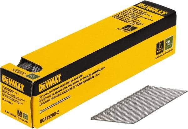 DeWALT - 15 Gauge 2" Long Finishing Nails for Power Nailers - Steel, Bright Finish, Smooth Shank, Angled Stick Collation, Round Head, Chisel Point - Exact Tool & Supply