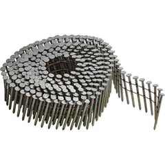 DeWALT - 14 Gauge 1-1/2" Long Siding Nails for Power Nailers - Steel, Galvanized Finish, Ring Shank, Coil Collation, Round Head, Blunt Diamond Point - Exact Tool & Supply