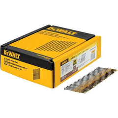 DeWALT - 12 Gauge 2.38" Long Framing Nails for Power Nailers - Steel, Galvanized Finish, Ring Shank, Angled Stick Collation, Round Head - Exact Tool & Supply