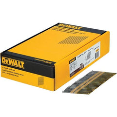 DeWALT - 9 Gauge 3-1/4" Long Framing Nails for Power Nailers - Steel, Bright Finish, Smooth Shank, Angled Stick Collation, Round Head - Exact Tool & Supply