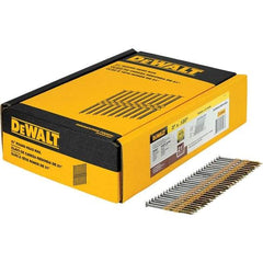 DeWALT - 11 Gauge 3" Long Framing Nails for Power Nailers - Steel, Galvanized Finish, Ring Shank, Angled Stick Collation, Round Head - Exact Tool & Supply
