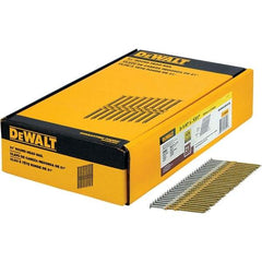 DeWALT - 9 Gauge 3-1/4" Long Framing Nails for Power Nailers - Steel, Galvanized Finish, Smooth Shank, Angled Stick Collation, Round Head - Exact Tool & Supply