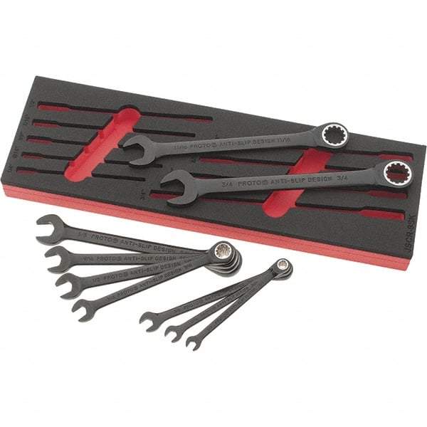 Proto - 9 Piece, 1/4" to 3/4", Spline Combination Wrench Set - Inch Measurement Standard, Black/Chrome Finish, Comes in Roll Pouch - Exact Tool & Supply