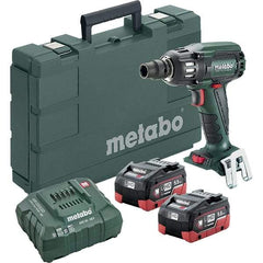 Metabo - 1/2" Drive 18 Volt Pistol Grip Cordless Impact Wrench & Ratchet - 2,150 RPM, 0 to 4,250 BPM, 295 Ft/Lb Torque, 2 Lithium-Ion Batteries Included - Exact Tool & Supply