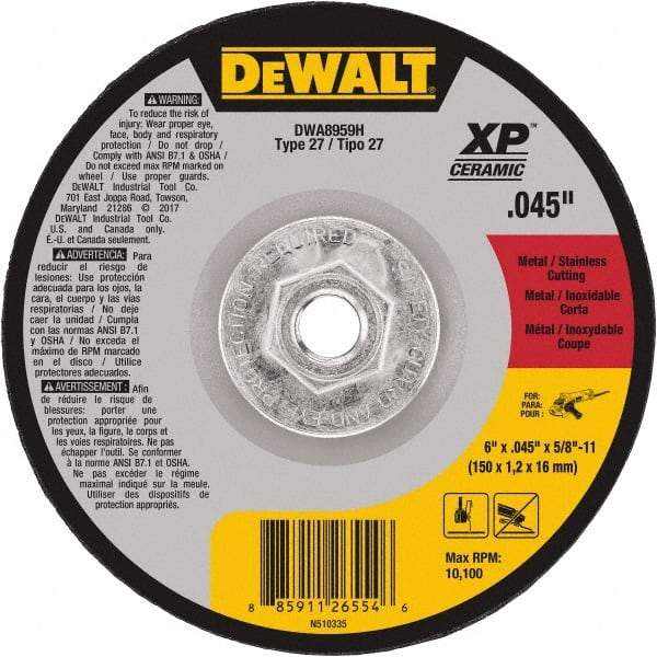 DeWALT - 24 Grit, 6" Wheel Diam, Type 27 Depressed Center Wheel - Coarse/Medium Grade, Ceramic, N Hardness, 10,100 Max RPM - Exact Tool & Supply