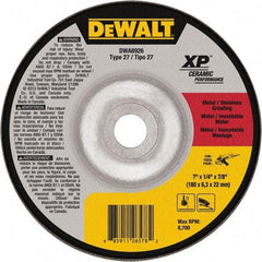 DeWALT - 24 Grit, 7" Wheel Diam, 7/8" Arbor Hole, Type 27 Depressed Center Wheel - Coarse/Medium Grade, Ceramic, N Hardness, 8,700 Max RPM - Exact Tool & Supply
