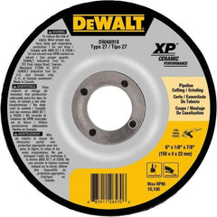 DeWALT - 24 Grit, 6" Wheel Diam, 7/8" Arbor Hole, Type 27 Depressed Center Wheel - Coarse/Medium Grade, Ceramic, N Hardness, 10,100 Max RPM - Exact Tool & Supply