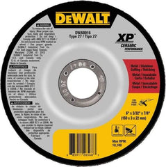 DeWALT - 24 Grit, 6" Wheel Diam, 7/8" Arbor Hole, Type 27 Depressed Center Wheel - Coarse/Medium Grade, Ceramic, N Hardness, 10,100 Max RPM - Exact Tool & Supply