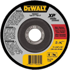 DeWALT - 24 Grit, 5" Wheel Diam, 7/8" Arbor Hole, Type 27 Depressed Center Wheel - Coarse/Medium Grade, Ceramic, N Hardness, 12,200 Max RPM - Exact Tool & Supply