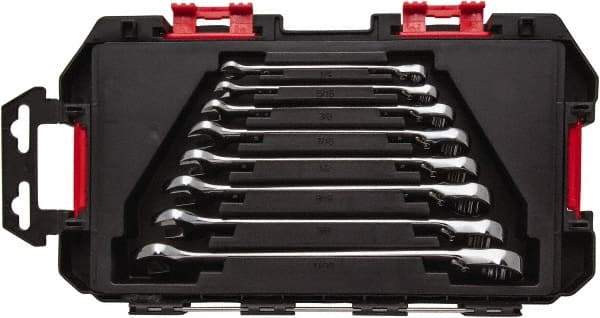 Blackhawk by Proto - 7 Piece, 1/4" to 11/16", Reversible Ratcheting Combination Wrench Set - Inch Measurement Standard, Chrome Finish, Comes in Case - Exact Tool & Supply