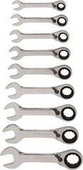 Blackhawk by Proto - 13 Piece, 6mm to 19mm, Stubby Ratcheting Combination Wrench Set - Metric Measurement Standard, Chrome Finish, Canvas Roll - Exact Tool & Supply