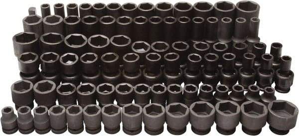 Blackhawk by Proto - 86 Piece 3/8" & 1/2" Drive Deep Well Impact Socket Set - 6 Points, 5/16" to 1" (7mm to 22mm) Range, Inch/Metric Measurement Standard - Exact Tool & Supply