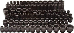 Blackhawk by Proto - 86 Piece 3/8" & 1/2" Drive Deep Well Impact Socket Set - 6 Points, 5/16" to 1" (7mm to 22mm) Range, Inch/Metric Measurement Standard - Exact Tool & Supply