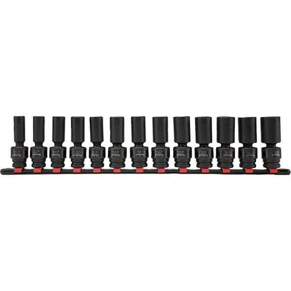 Blackhawk by Proto - 13 Piece 1/2" Drive Deep Well Impact Socket Set - 6 Points, 12mm to 24mm Range, Metric Measurement Standard - Exact Tool & Supply