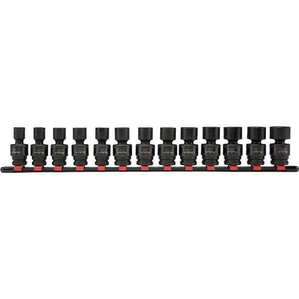 Blackhawk by Proto - 13 Piece 13/8" Drive Deep Well Impact Socket Set - 6 Points, 7 to 19mm Range, Metric Measurement - Exact Tool & Supply