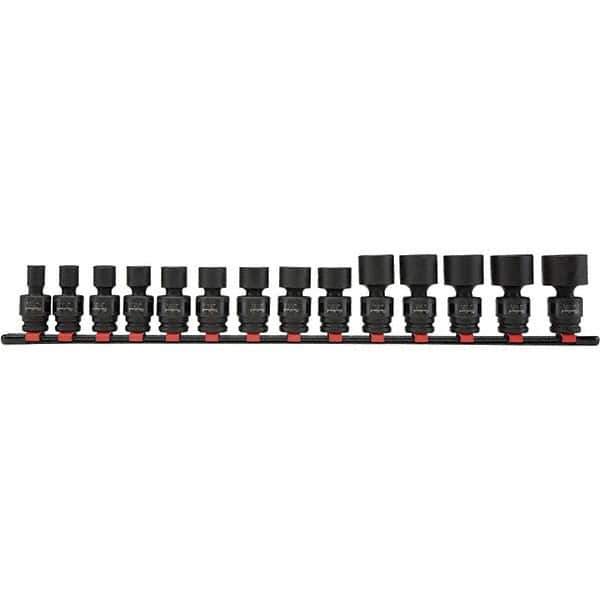 Blackhawk by Proto - 14 Piece 1/2" Drive Impact Socket Set - 6 Points, 7/16" to 1-1/4" Range, Inch Measurement Standard - Exact Tool & Supply