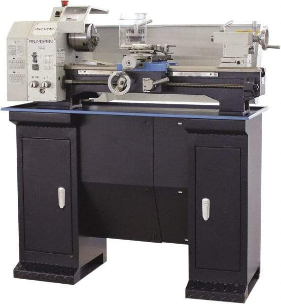 Palmgren - 10" Swing, 21-5/8" Between Centers, 115 Volt, Single Phase Bench Lathe - 4MT Taper, 1 hp, 150 to 2,400 RPM, 1" Bore Diam, 23" Deep x 19" High x 50" Long - Exact Tool & Supply