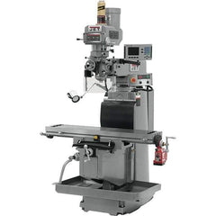 Jet - 54" Table Width x 12" Table Length, Variable Speed Pulley Control, 3 Phase Knee Milling Machine - R8 Spindle Taper, 5 hp - Exact Tool & Supply
