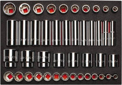 Proto - 65 Piece 1/2" Drive Chrome Finish Deep Well Socket Set - 8, 12 Points, 3/8" to 1-1/2" Range, Inch Measurement Standard - Exact Tool & Supply