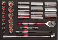 Proto - 30 Piece 1/2" Drive Chrome Finish Deep Well Socket Set - 12 Points, 3/8" to 1-1/4" Range, Inch Measurement Standard - Exact Tool & Supply
