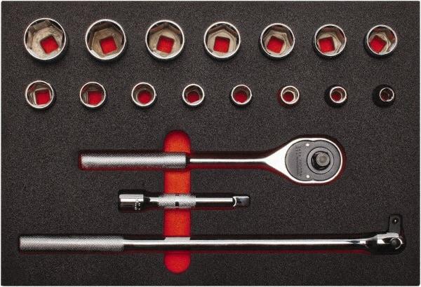Proto - 18 Piece 1/2" Drive Chrome Finish Socket Set - 6 Points, 3/8" to 1-1/4" Range, Inch Measurement Standard - Exact Tool & Supply