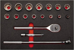 Proto - 18 Piece 1/2" Drive Chrome Finish Socket Set - 6 Points, 3/8" to 1-1/4" Range, Inch Measurement Standard - Exact Tool & Supply