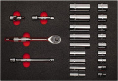 Proto - 22 Piece 3/8" Drive Chrome Finish Deep Well Socket Set - 12 Points, 3/8" to 7/8" Range, Inch Measurement Standard - Exact Tool & Supply