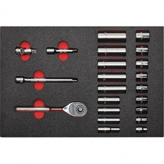 Proto - 22 Piece 3/8" Drive Chrome Finish Deep Well Socket Set - 12 Points, 3/8" to 7/8" Range, Inch Measurement Standard - Exact Tool & Supply