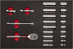 Proto - 22 Piece 3/8" Drive Chrome Finish Deep Well Socket Set - 6 Points, 3/8" to 7/8" Range, Inch Measurement Standard - Exact Tool & Supply
