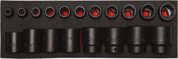 Proto - 19 Piece 1/2" Drive Black Finish Impact Socket Set - 6 Points, 3/8" to 1-1/2" Range, Inch Measurement Standard - Exact Tool & Supply